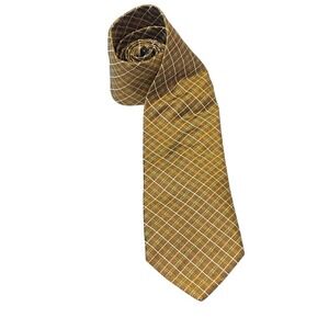 Tom James Silk Tie Gold Brown Plaid Windowpane USA Made Luxury Mens Necktie
